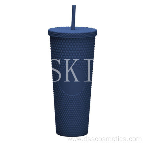 Creative Large Capacity Double Plastic Straw Cup 710ml Durian Cup Portable Diamond Cup